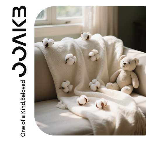 A soft cotton blanket with fluffy blooms and a cute bear wraps gentle married days. It’s "One of a Kind, Beloved" warmth for wedding memories.