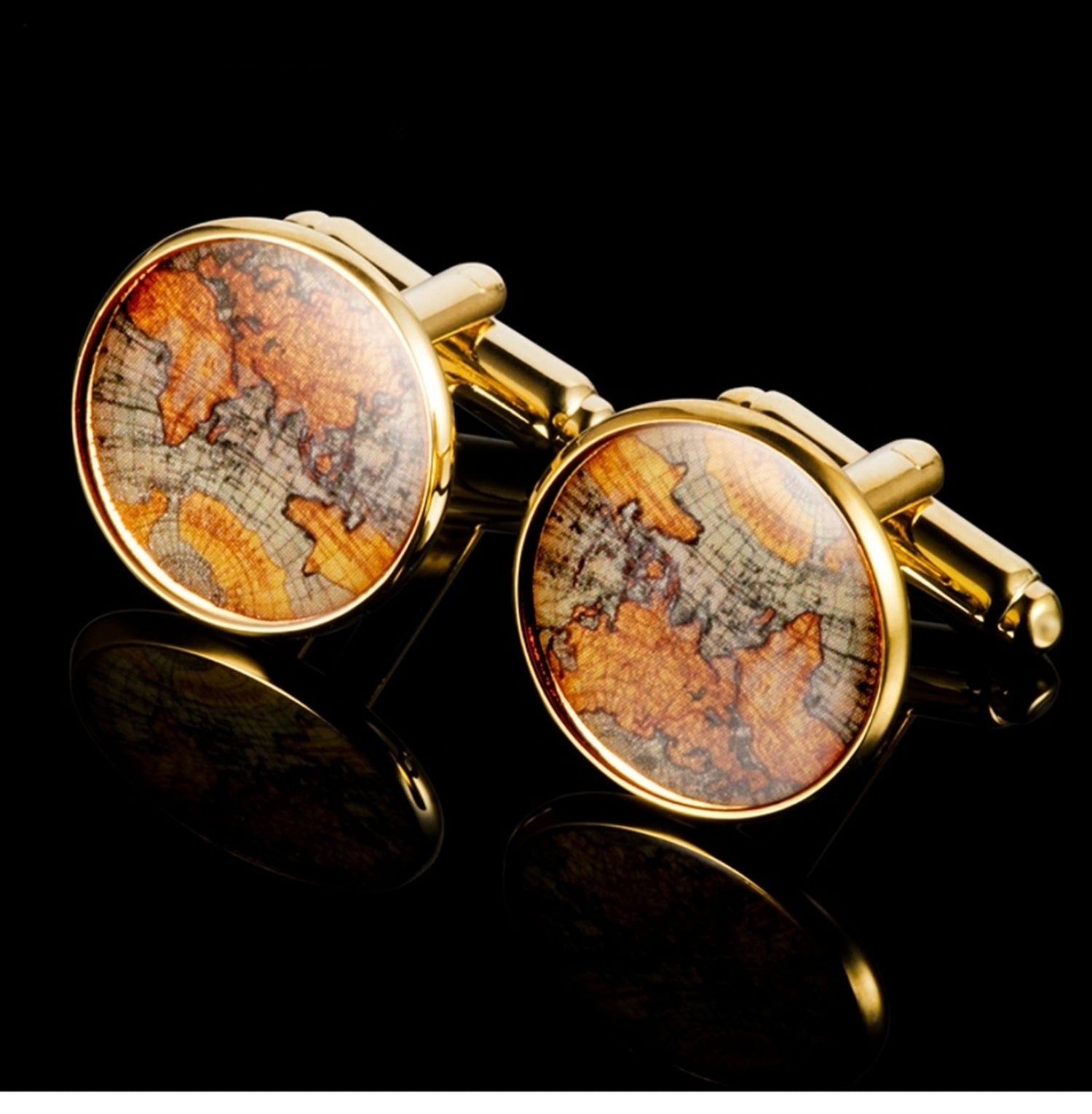 Customized Brass Vintage Map Cufflinks - 7th Anniversary Gold-Plated