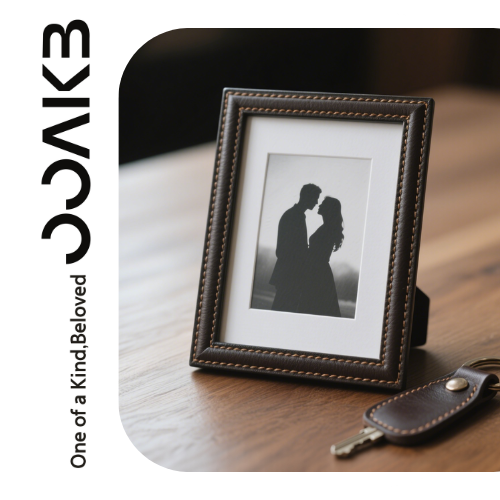 In a leather frame, a couple’s silhouette freezes eternity. Every outline is an "One of a Kind, Beloved" mark, preserving wedding memories.