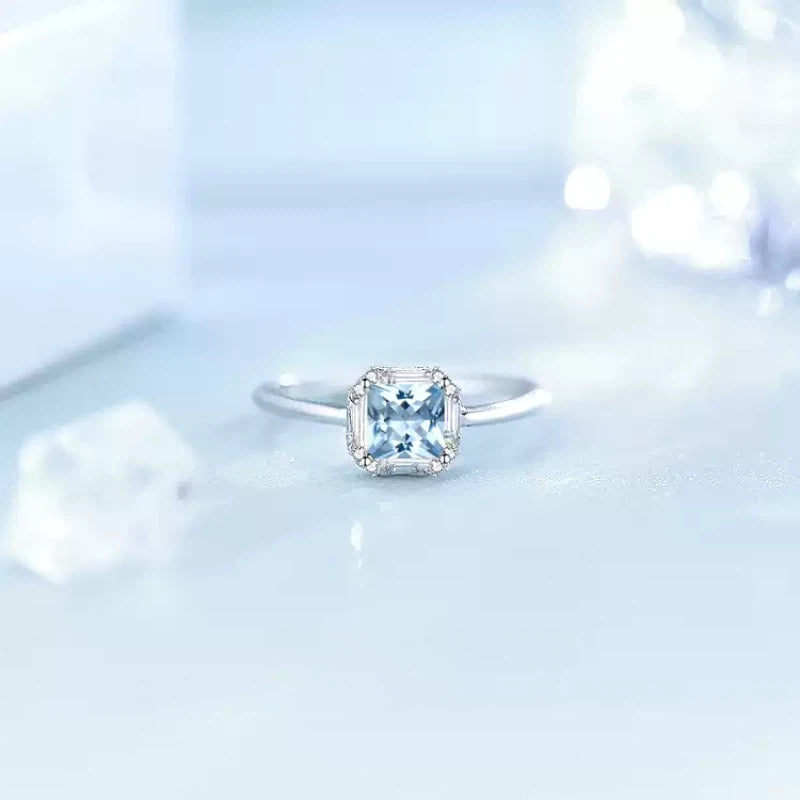 Sea Blue Topaz S925 Silver Open Ring