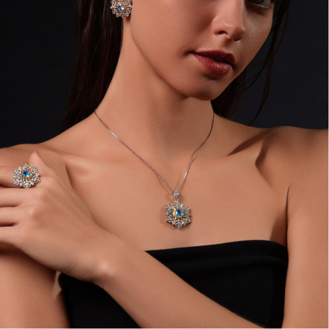 Topaz S925 Silver Snowflake Adjustable Ring