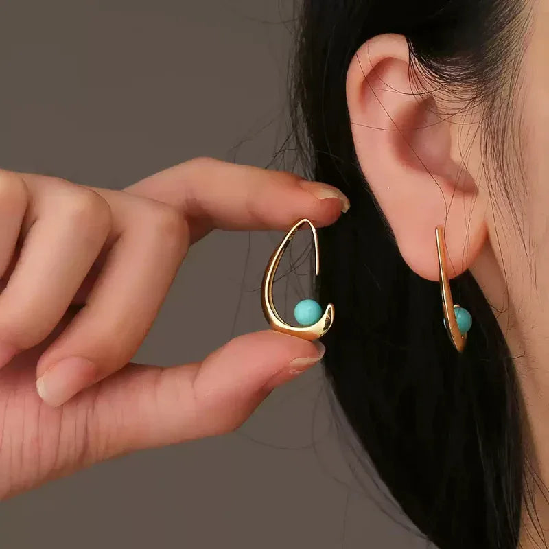 Turquoise Round Bead Teardrop Earrings - OOAKB