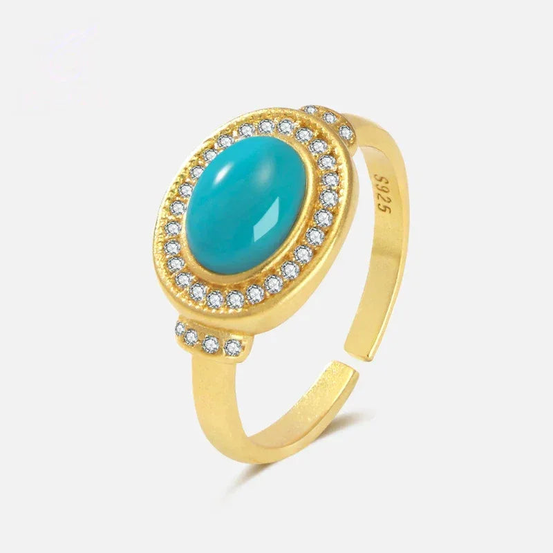 Turquoise Egg-Shaped S925 Silver Open Ring - OOAKB
