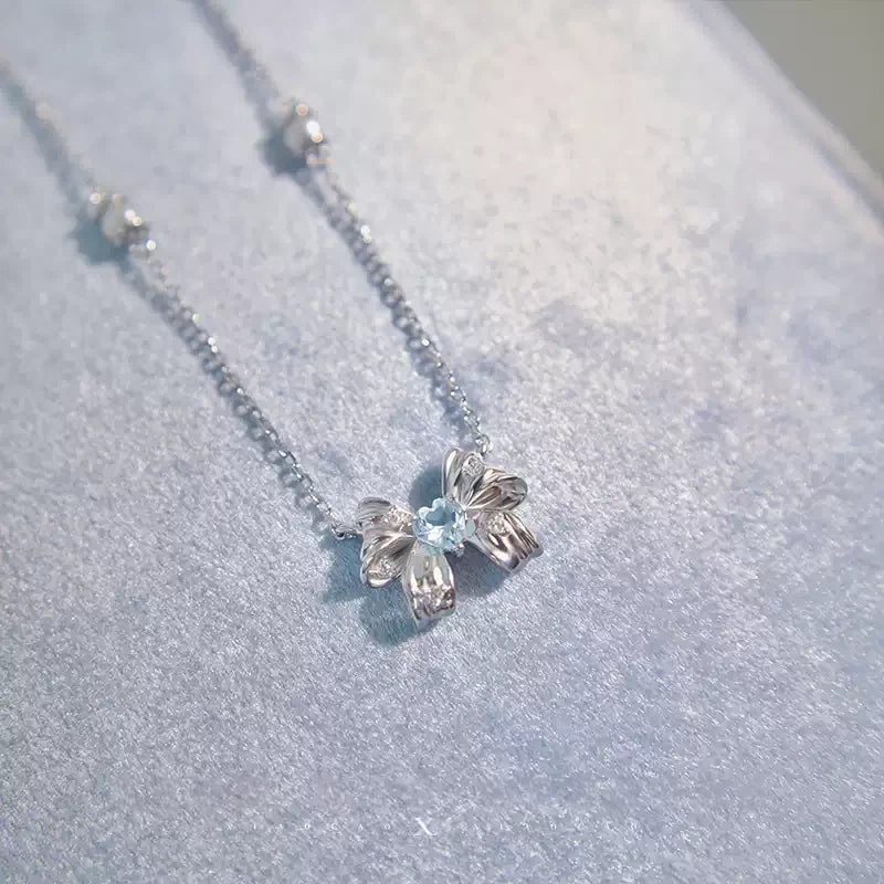 Topaz S925 Silver Bowknot Pearl Necklace
