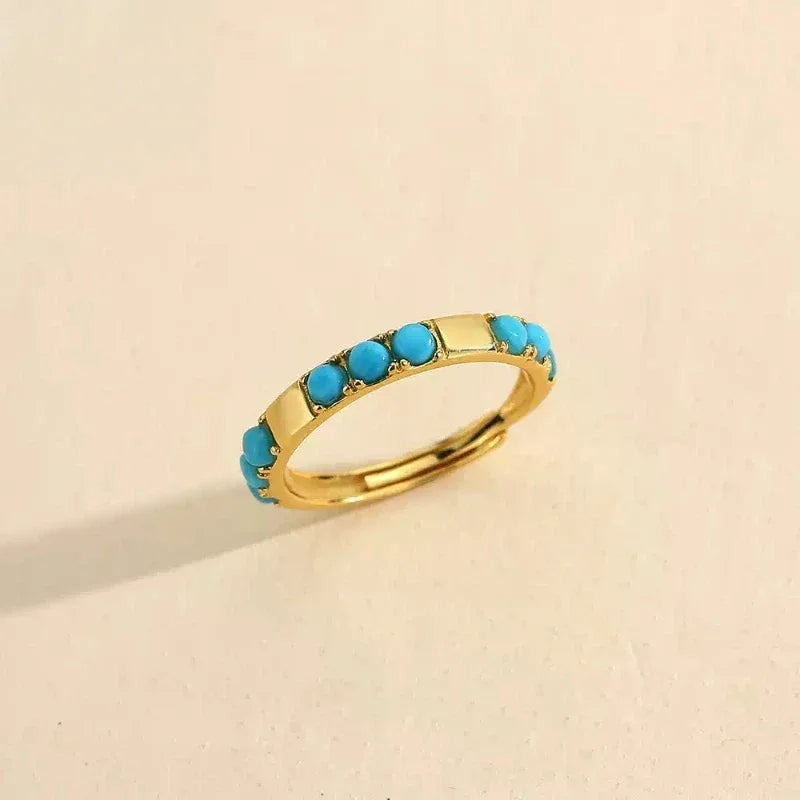 Turquoise Round Band Ring S925 Silver Plated 18K Gold Ring - OOAKB