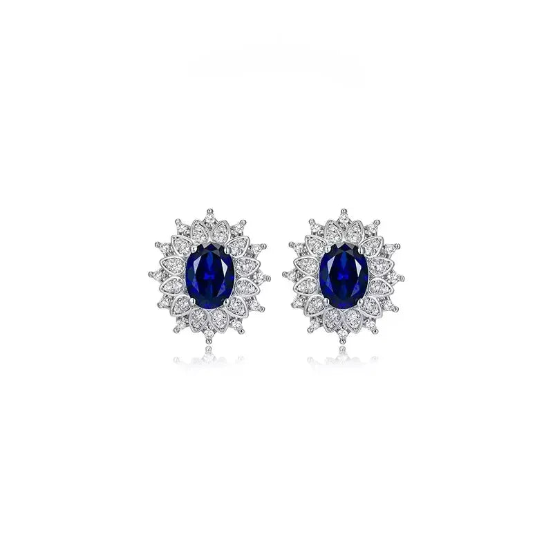 Cornflower Sapphire S925 Silver Rhodium-Plated Surround Earrings - OOAKB
