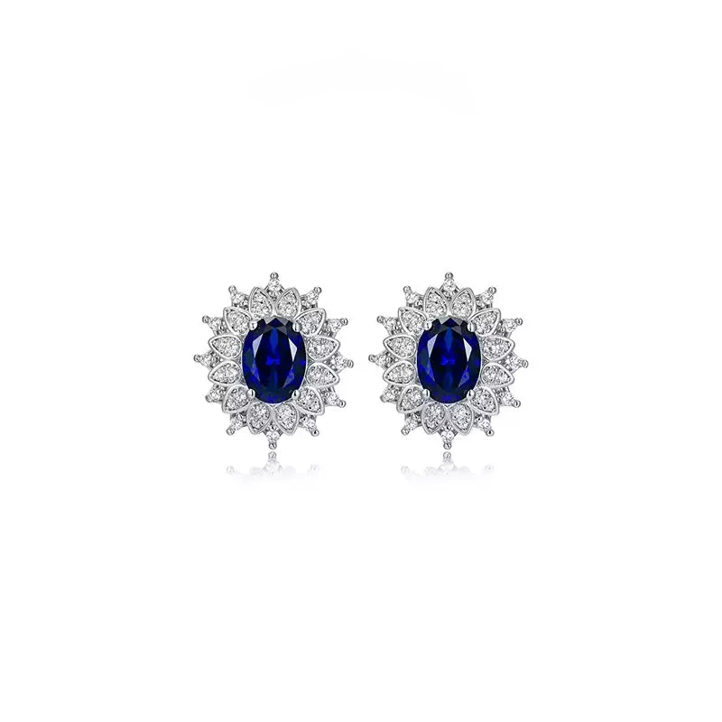 Cornflower Sapphire S925 Silver Rhodium-Plated Surround Earrings