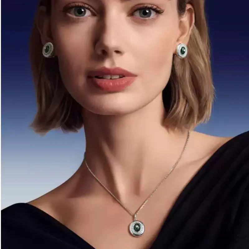 Malachite Cabochon Micro-Pave Pendant Necklace S925 Silver - OOAKB