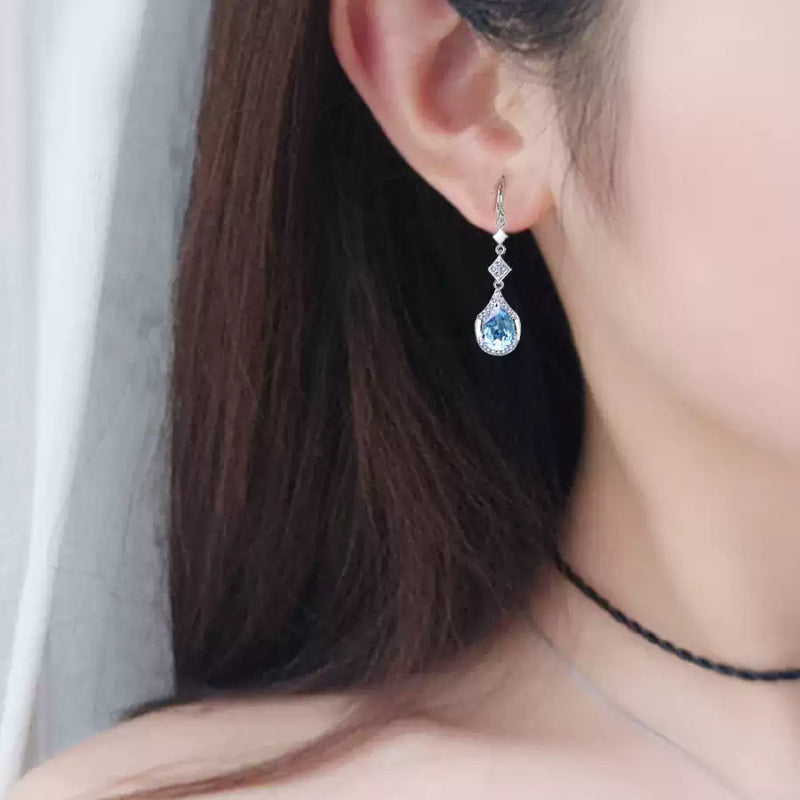 Blue Topaz S925 Silver Teardrop Earrings