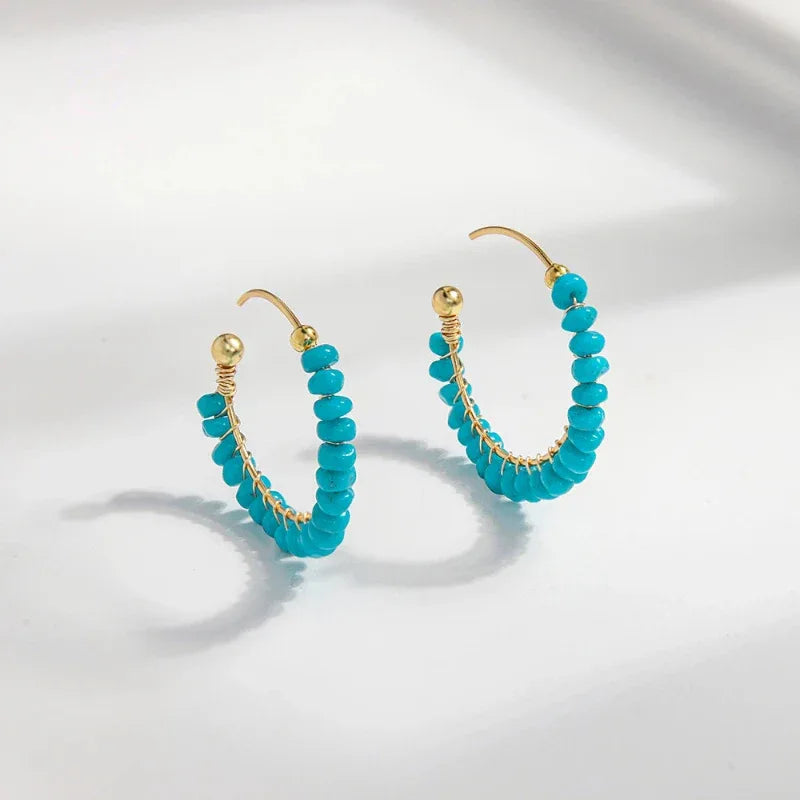 American Turquoise Seed Material C-Shape Earrings - OOAKB