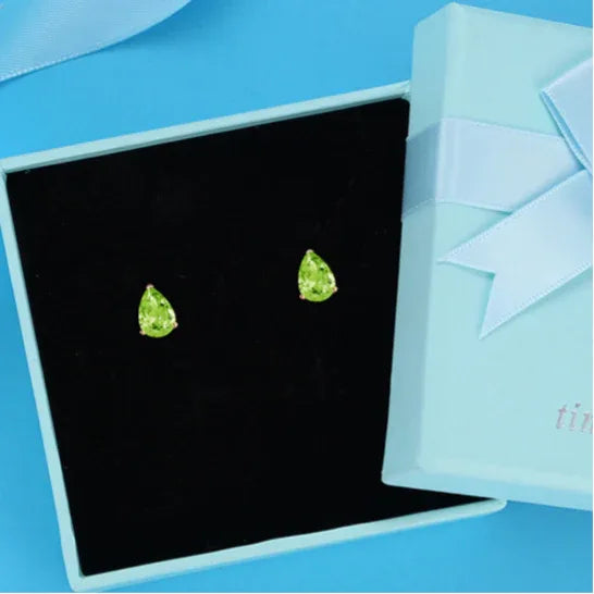 Natural Peridot Water Drop Luxury Silver Earrings - OOAKB