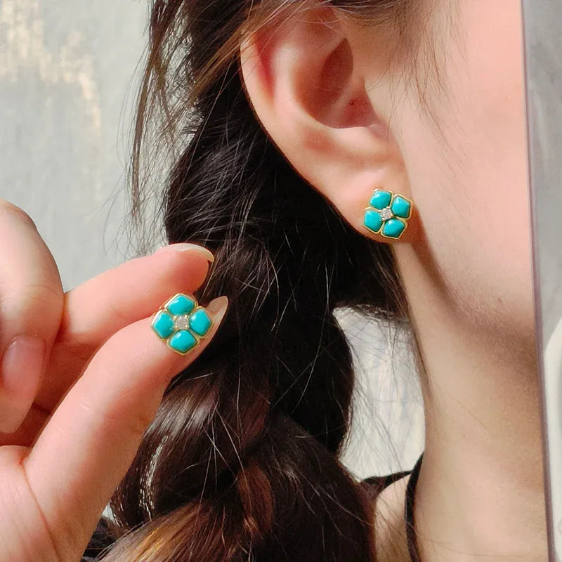 Natural Turquoise Ruyi Clover Earrings - OOAKB