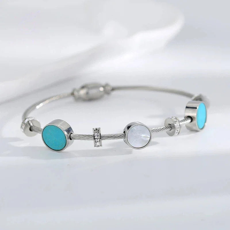 Turquoise Mother of Pearl S925 Silver Bracelet - OOAKB