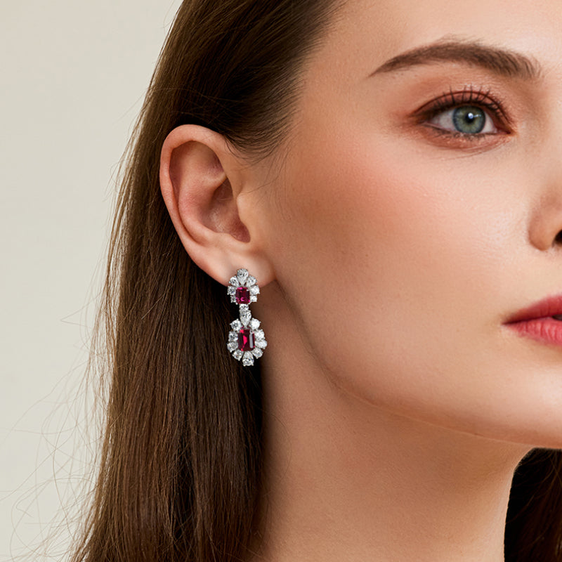 Ruby Brilliant Earrings S925 Silver Women's Style