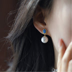 Blue Opal S925 Silver Pearl Vintage Earrings