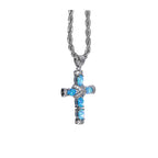 Blue Opal Cross Necklace Unisex