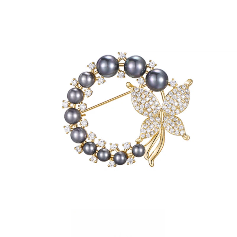 Chanel-Style Black Pearl Butterfly Light Luxury Brooch