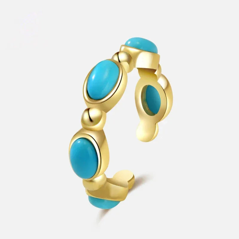 Turquoise Egg-Shaped S925 Silver Open Ring - OOAKB
