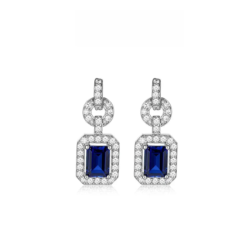 Sapphire S925 Silver Square Sugar Earrings - OOAKB