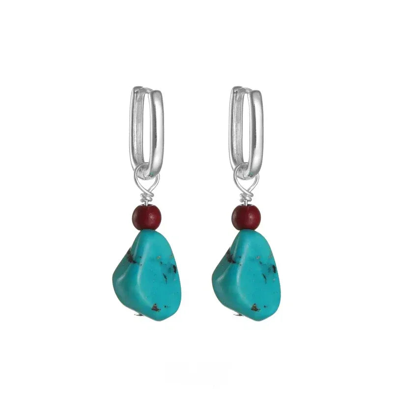 Silver Turquoise & Cinnabar Earrings Unisex - OOAKB