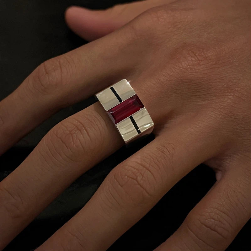 18K White Gold Lab-Grown Ruby Unisex Ring