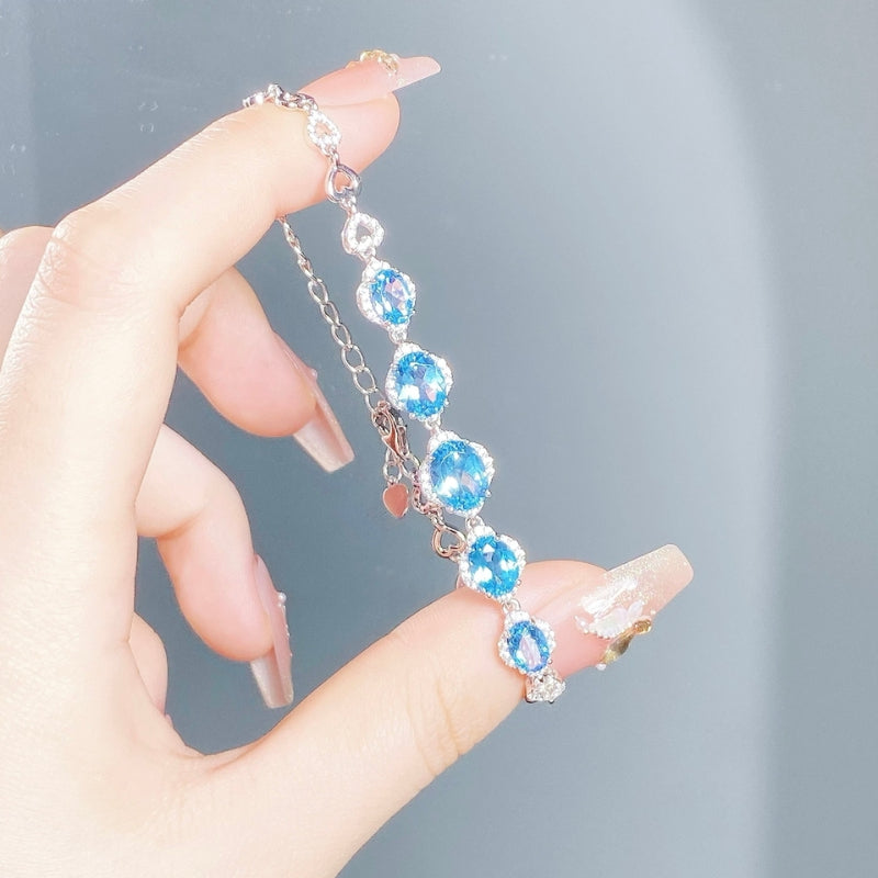 Topaz S925 Silver Heart Box Chain Bracelet