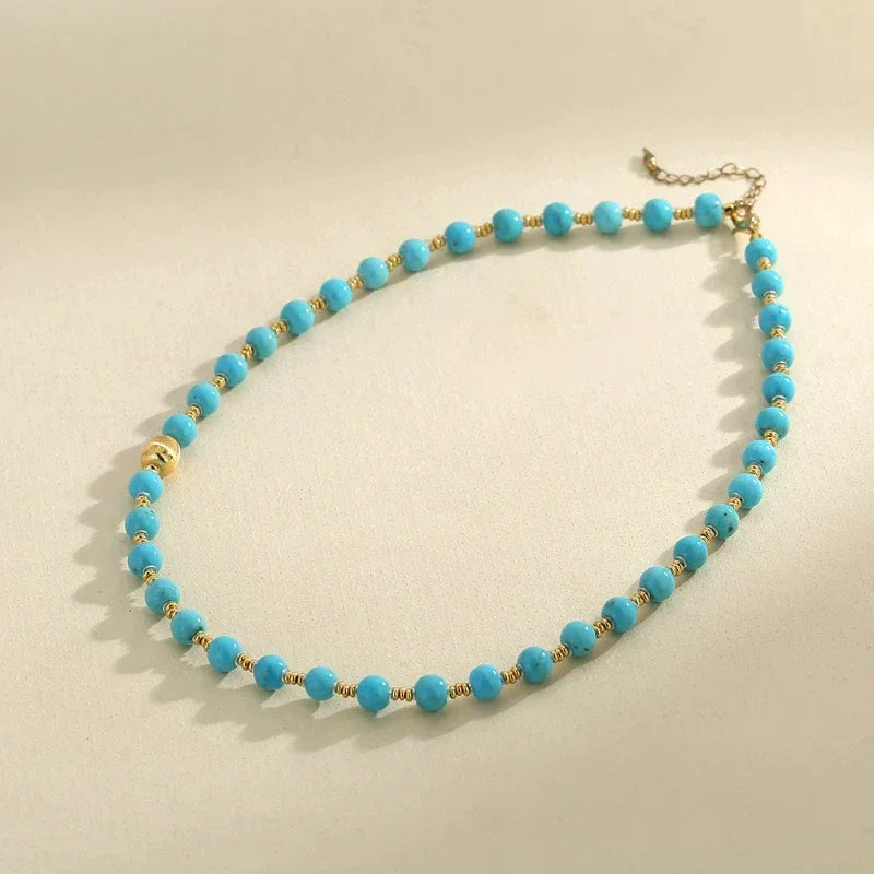 Natural Turquoise Round Bead DIY Luxury Necklace - OOAKB