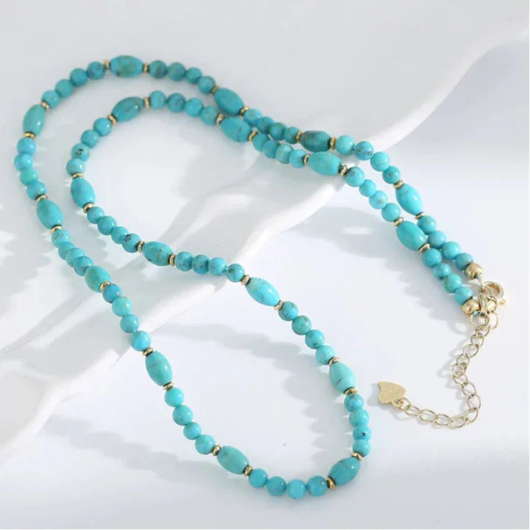 Natural Turquoise Round & Barrel Bead DIY Luxury Necklace - OOAKB