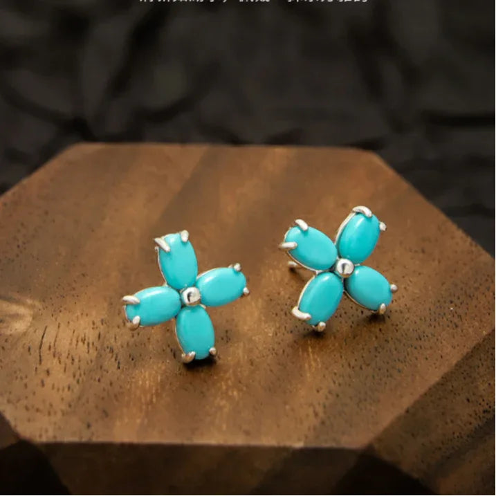 Natural Turquoise Clover Luxury Earrings - OOAKB