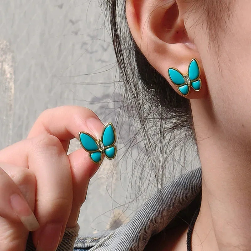 Natural Turquoise Butterfly Earrings - OOAKB