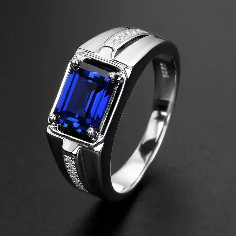 S925 Silver Sapphire Ring Unisex Minimalist Band - OOAKB