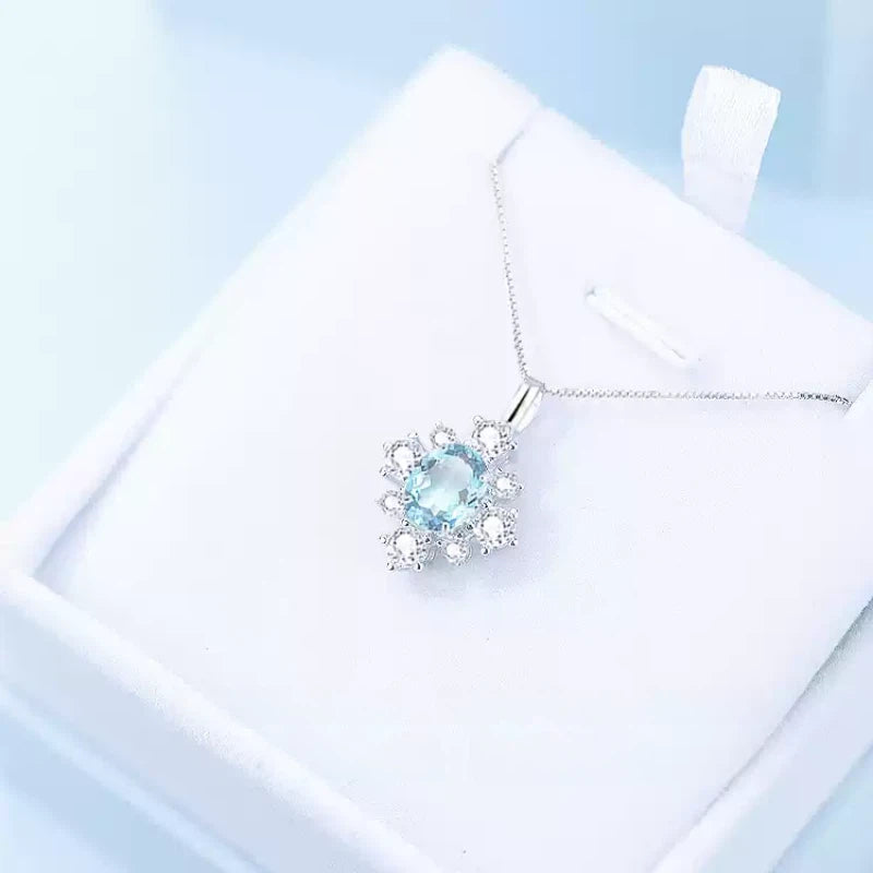 Sea Blue Topaz S925 Silver Snowflake Necklace