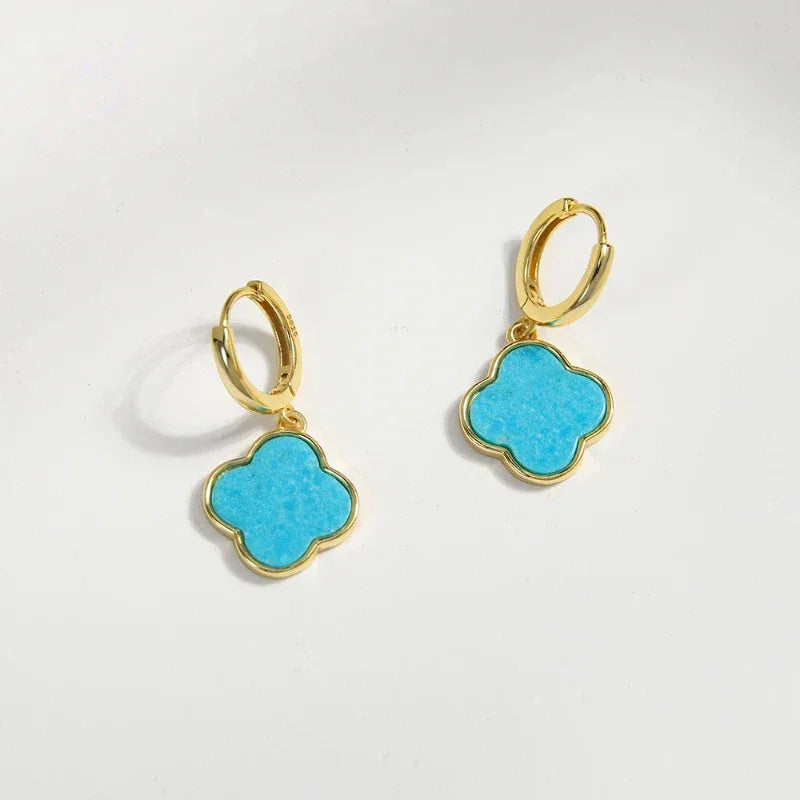 Turquoise Four-Leaf Clover S925 Silver Earrings - OOAKB