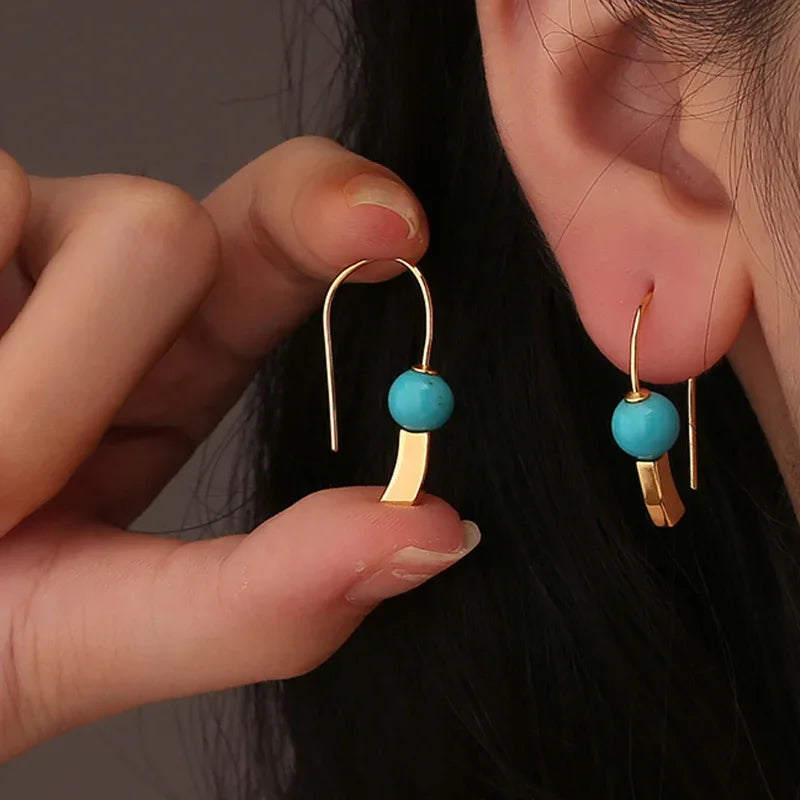 Natural Turquoise Round Bead Earrings - OOAKB