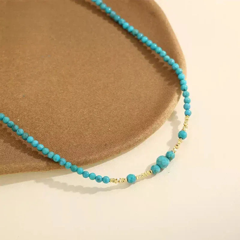 Natural Turquoise Round Bead Cut Corner Luxury Necklace - OOAKB