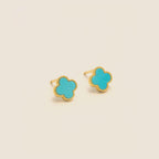 18K Gold Natural Turquoise Clover Earrings