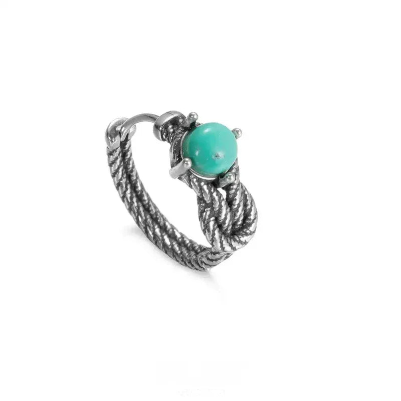Silver Retro Vintage Knotted Turquoise Ear Cuffs - OOAKB