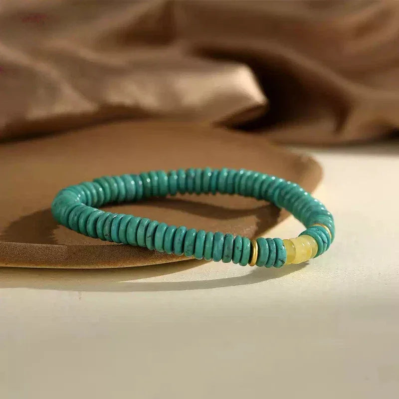 Natural Turquoise Abacus Bead & Beeswax Luxury Bracelet - OOAKB