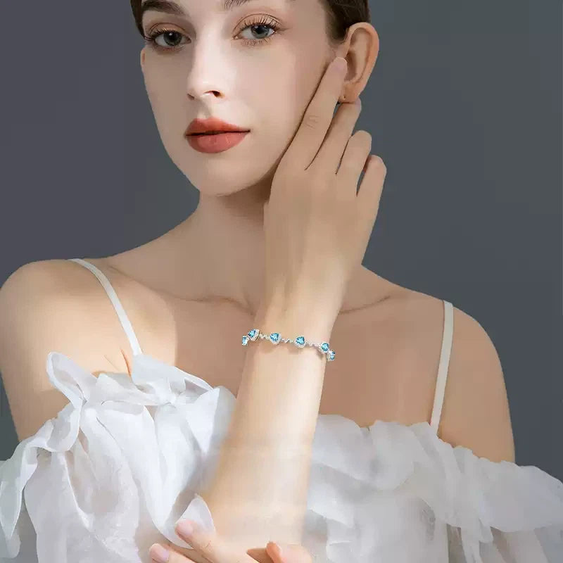 London Blue Heart-Shaped Topaz S925 Silver Bracelet