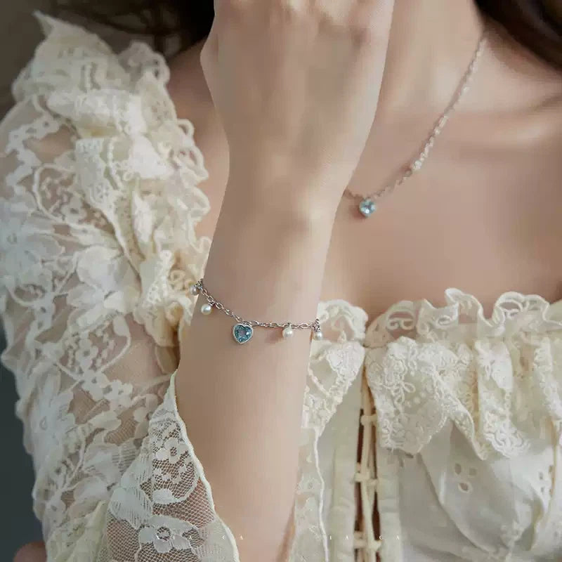 Topaz S925 Silver Heart-Shaped Pearl Bracelet