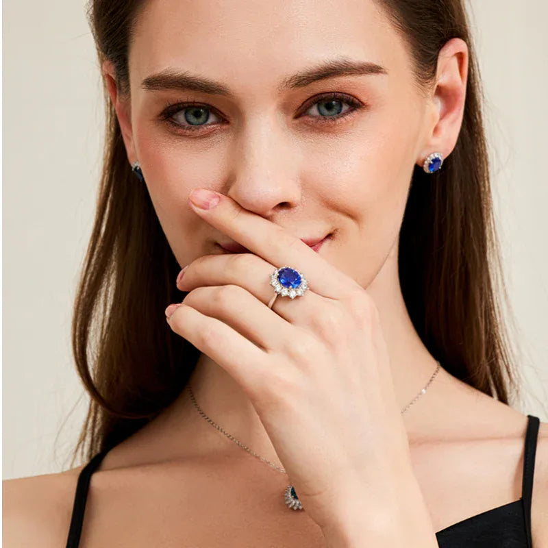 Sapphire Oval Ring S925 Silver Women's Style - OOAKB