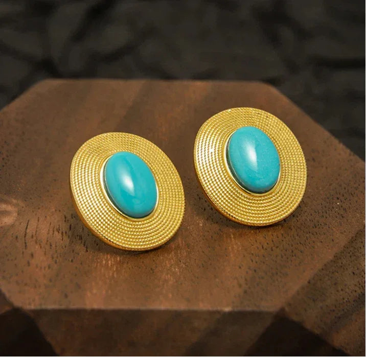 Turquoise Egg-Shaped S925 Silver Earrings - OOAKB