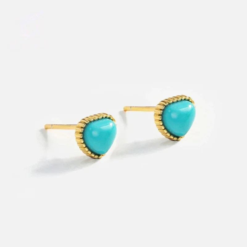 Natural Turquoise Heart-Shaped Earrings - OOAKB