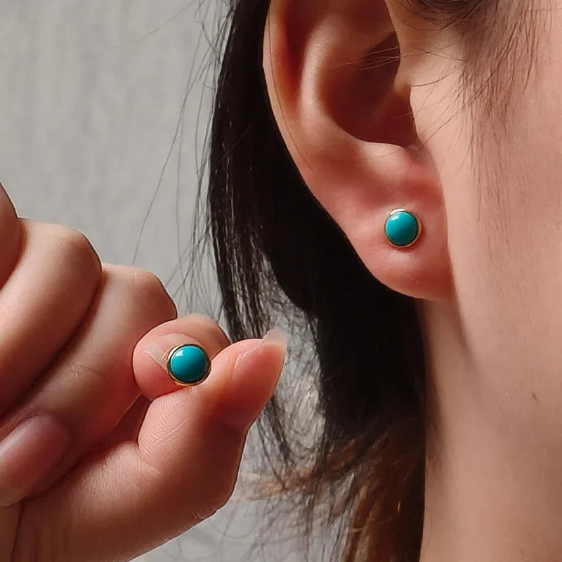 Natural Turquoise Round Earrings - OOAKB