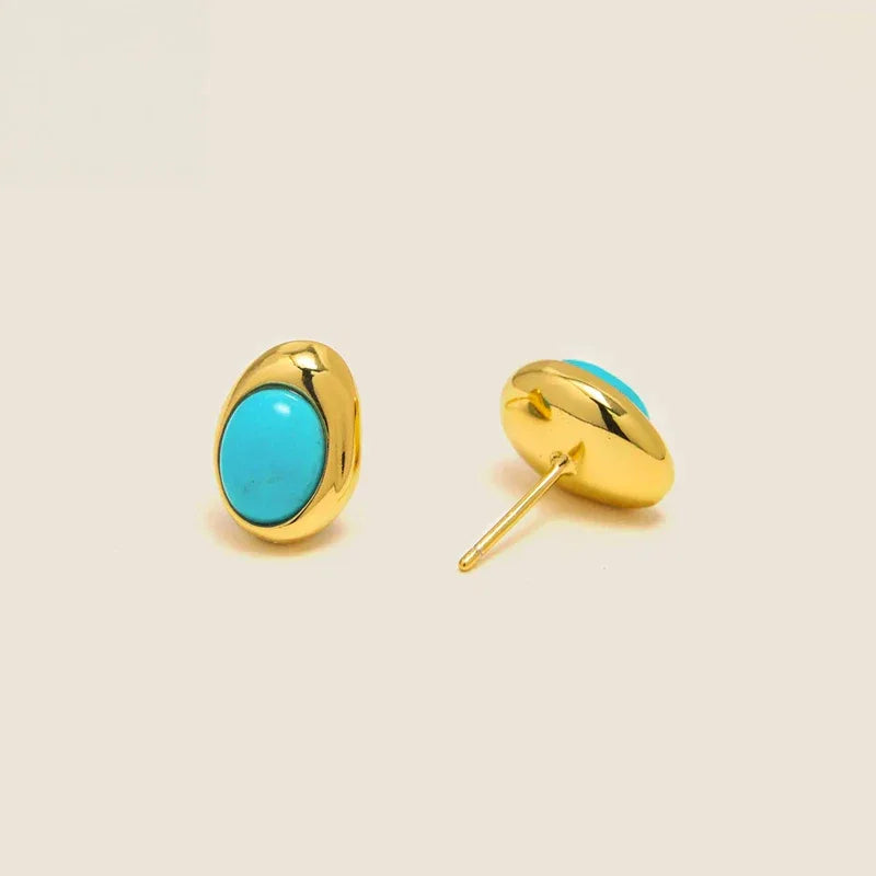 Natural Turquoise Egg-Shaped Luxury Earrings - OOAKB