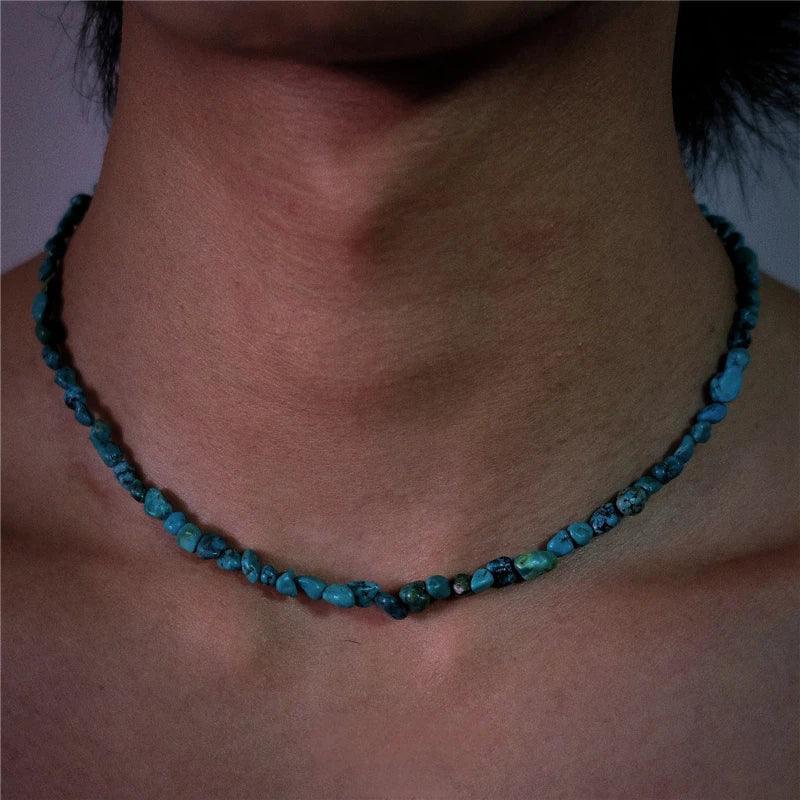 S925 Silver Natural Irregular Turquoise Beaded Necklace - OOAKB