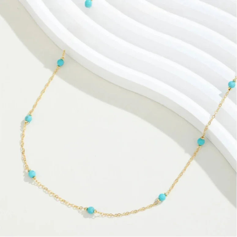 Turquoise Round Bead Starry Sky S925 Silver Necklace - OOAKB