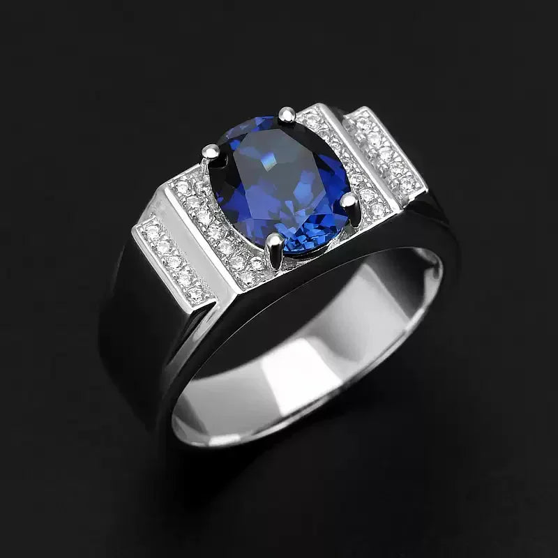 Silver Plated Gold Sapphire Men's Ring 3.45ct - OOAKB