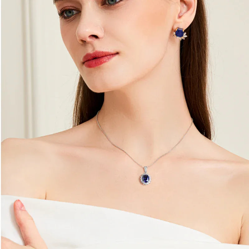 Tanzanite Pendant Necklace S925 Silver Women's Style - OOAKB