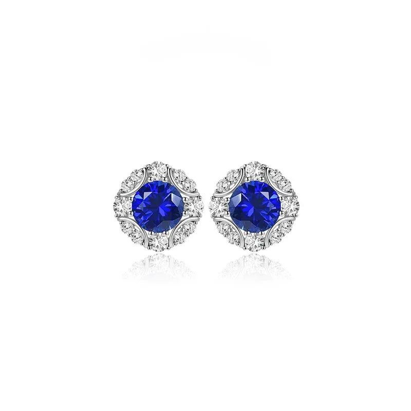 Royal Blue Sapphire S925 Silver Rhodium-Plated Earrings - OOAKB